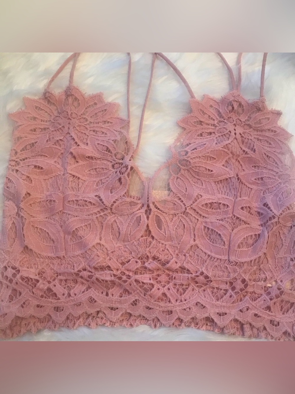 FINLO Women’s Dusty Rose Pink Lace Lining Adjustable Straps Bralette Small NEW